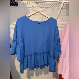 ARULA Blue Ruffle Blouse